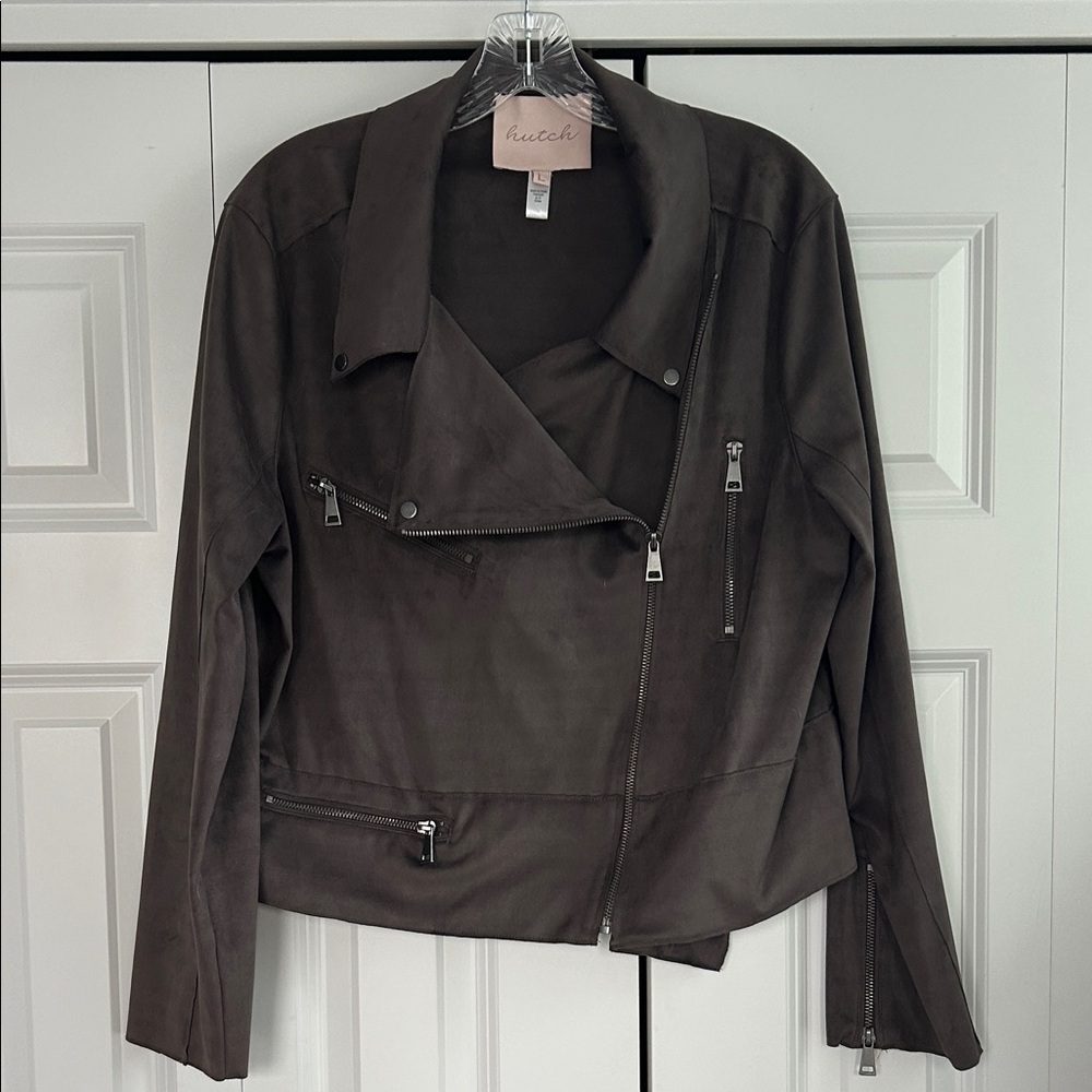 Hutch Anthropology Faux Suede Women's Gray Jacket. Moto style. L